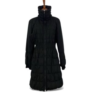 Elie Tahari Black Thin Puffer‎ Coat Women’s S Front Zip High Neck Mid Thigh